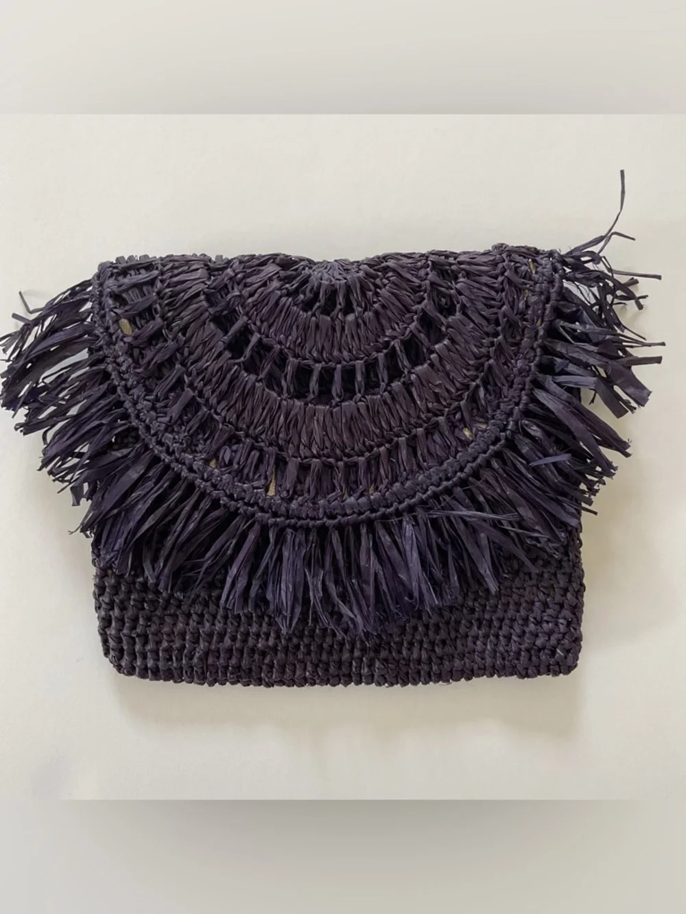 Mar Y Sol Mia Crochet Raffia Fringe Pouch